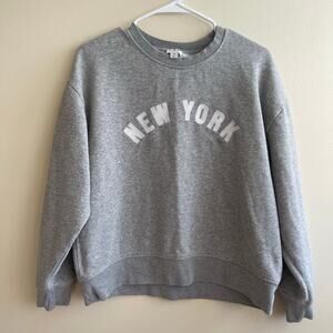 J. Crew Med Gray New York Letter Embroidered Crewneck Preppy Pullover Sweatshirt